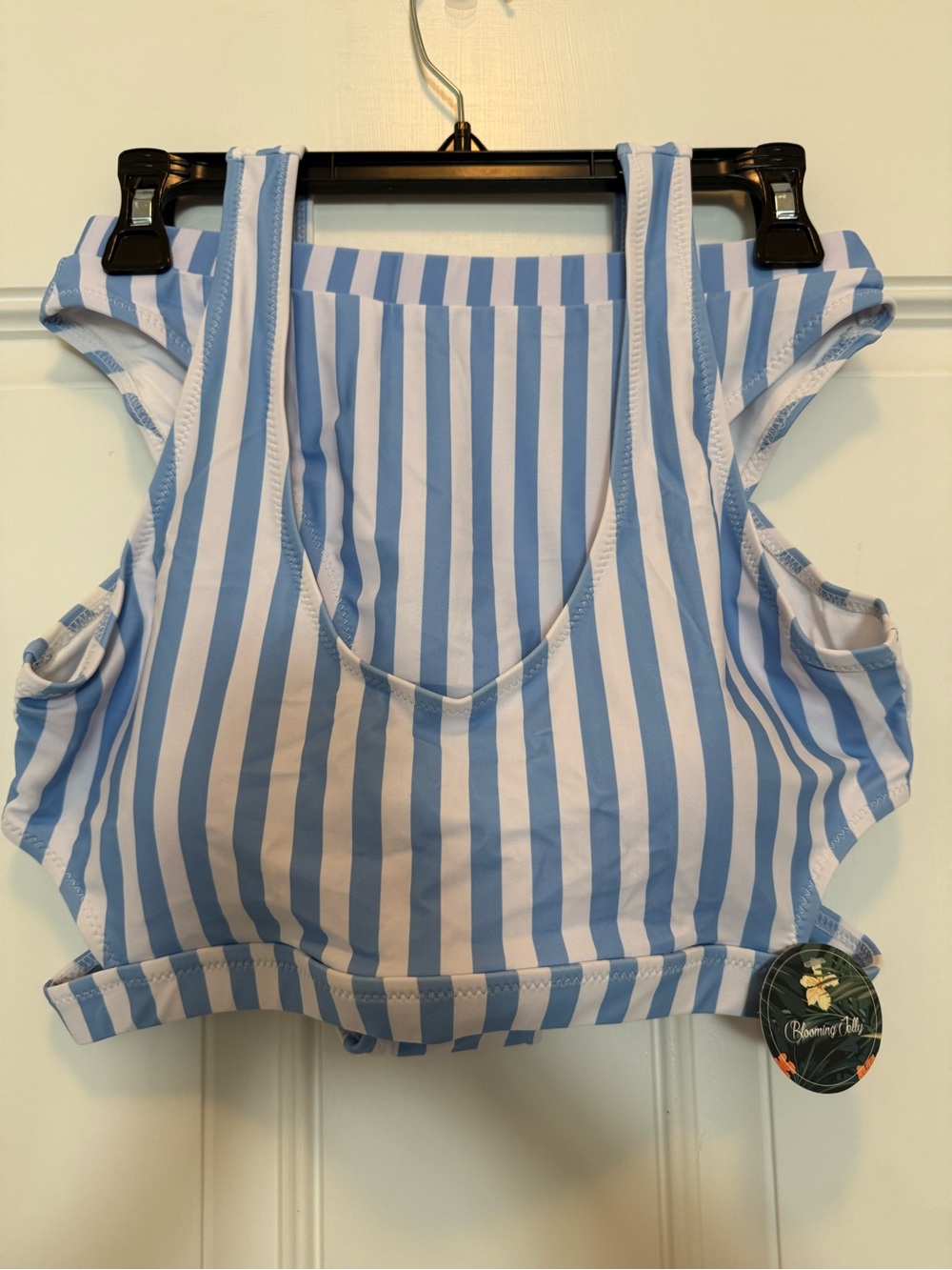 Blooming Jelly Blue & White Striped Women's Two Piece Swimsuit.